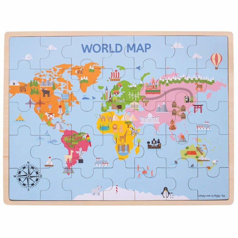Puzzle din lemn - harta lumii (35 piese) - Bigjigs (BJ098)