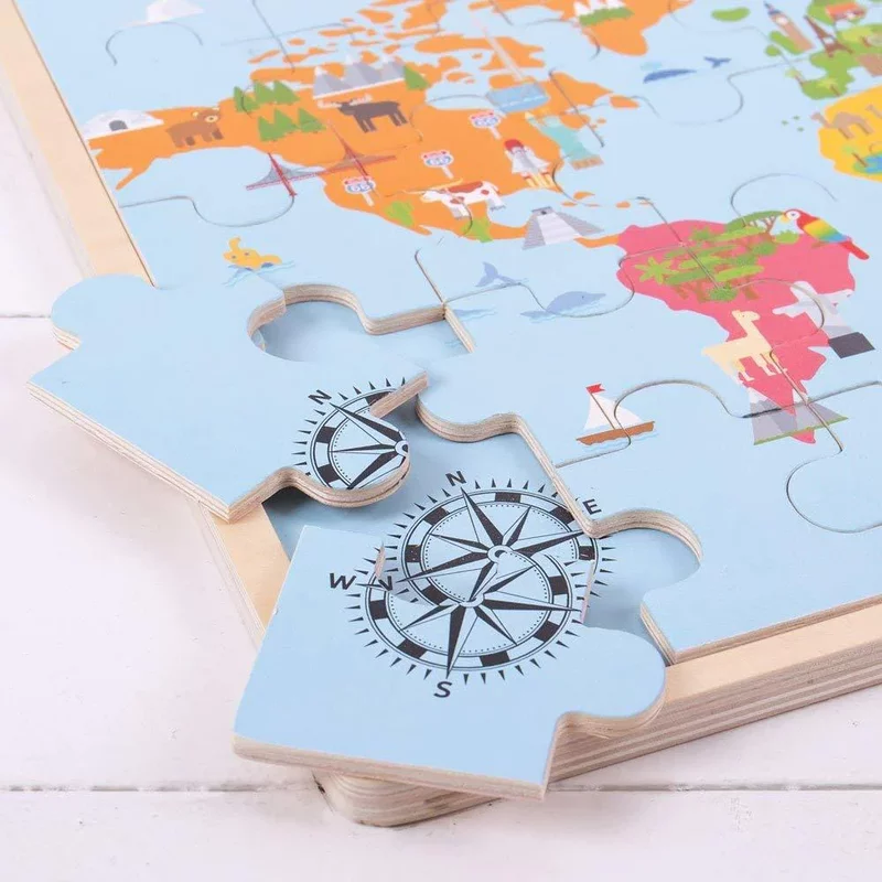 Puzzle din lemn - harta lumii (35 piese) - Bigjigs (BJ098)