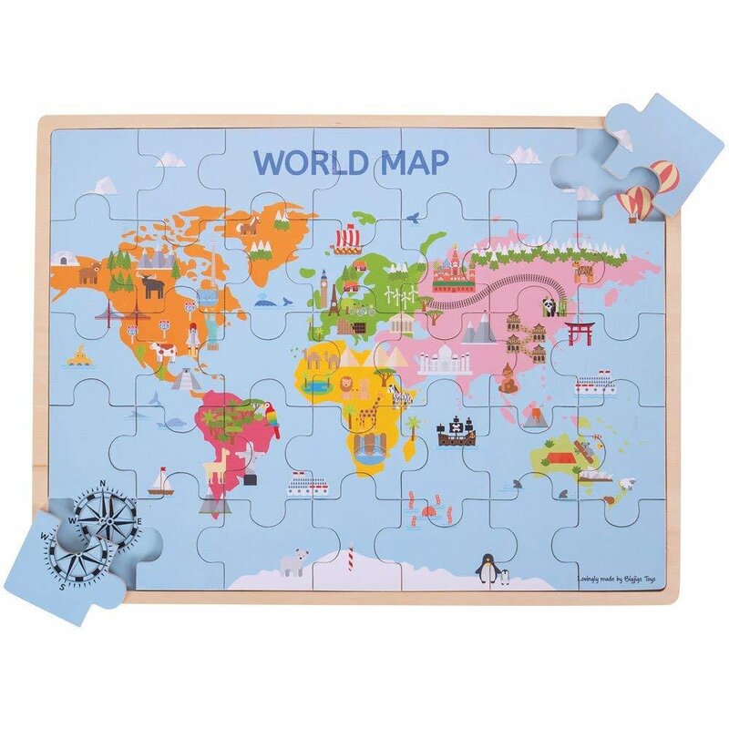 Puzzle din lemn - harta lumii (35 piese) - Bigjigs (BJ098)