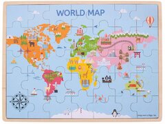 Puzzle din lemn - harta lumii (35 piese) - Bigjigs (BJ098)